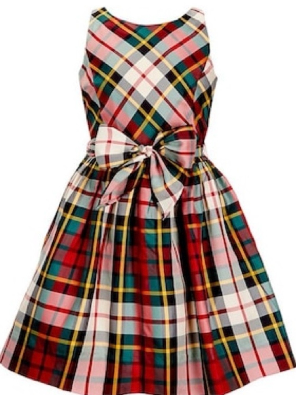 Polo by Ralph Lauren Red, Green and Yellow Plaid Mini Dress with Bow